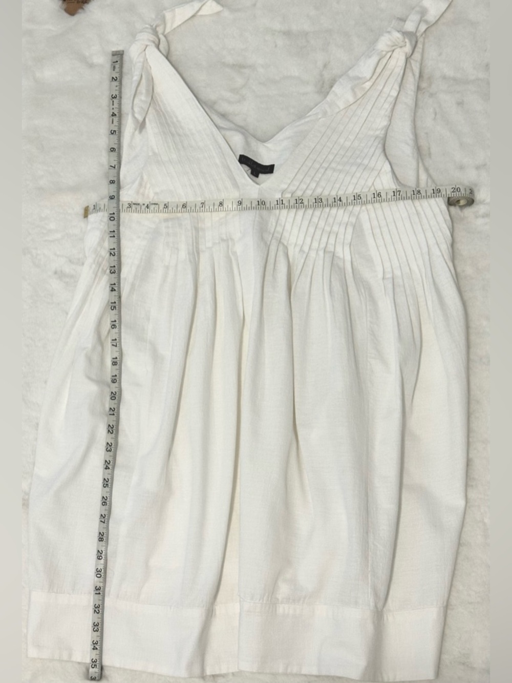 White Cotton V-Neck Tie-Shoulder Mini Dress / Swim Cover Size Large - Picture 5 of 7